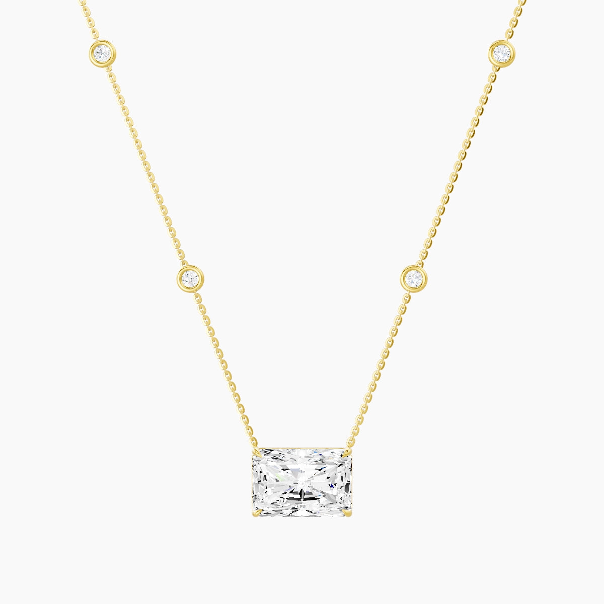 Solitaire with Sautoir | 18k Yellow Gold 5 ct White Lab Diamond Radiant Pendant