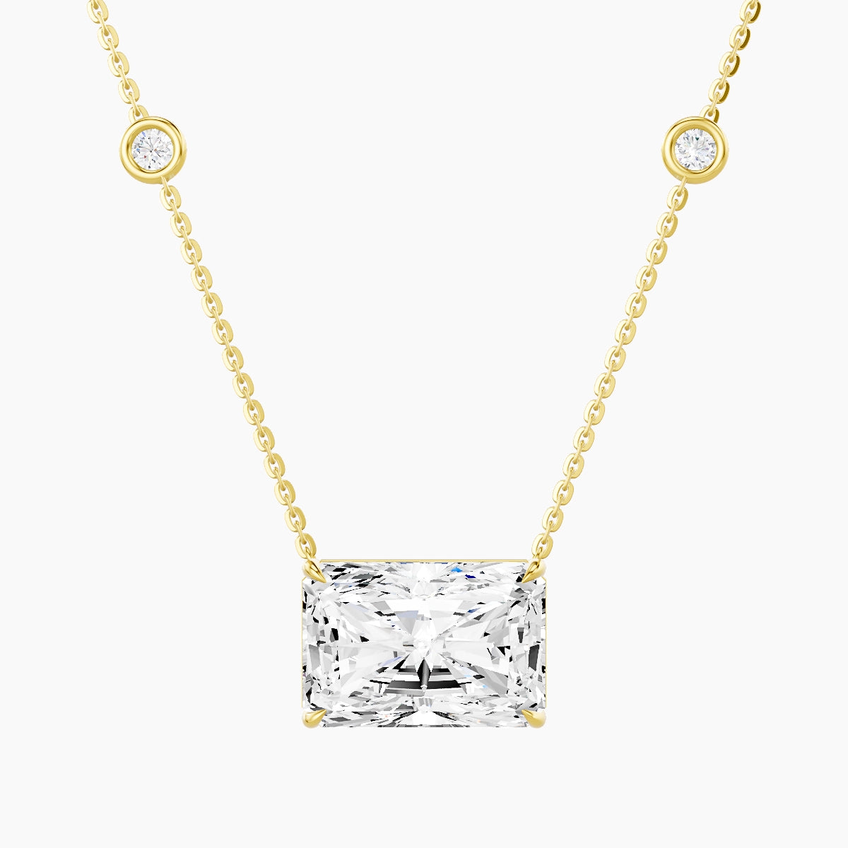 Solitaire with Sautoir | 18k Yellow Gold 5 ct White Lab Diamond Radiant Pendant