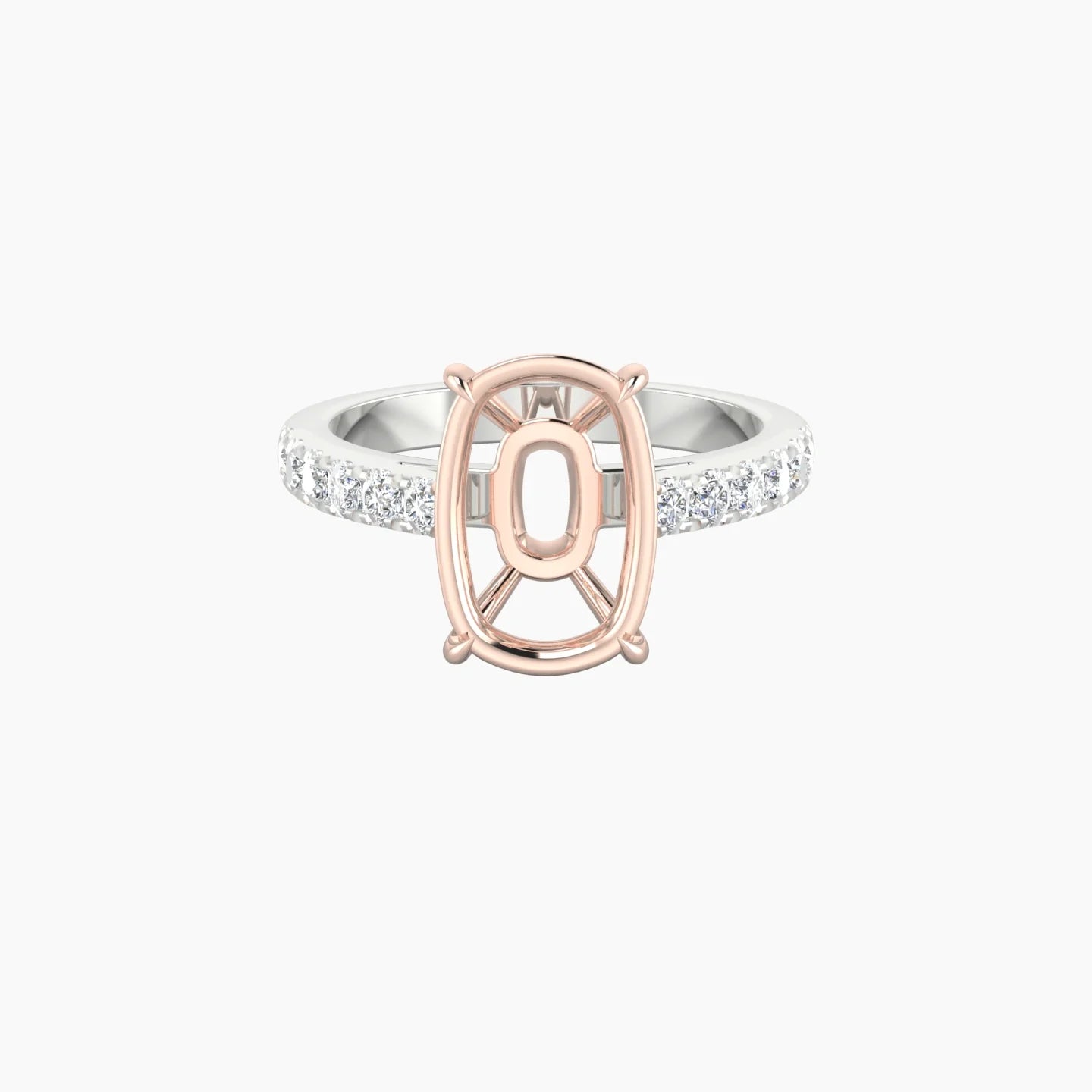 Straight Shank | 18k White & Rose Gold 5-7.99 ct Cushion Cut Ring Setting