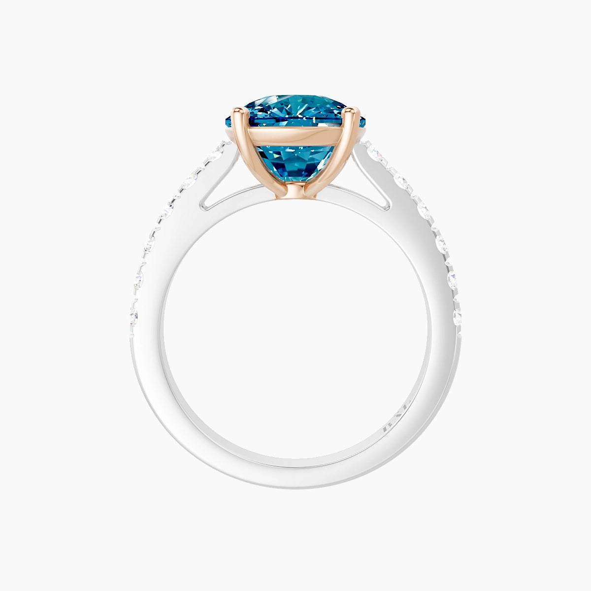 Straight Shank | 18k White & Rose Gold 5 ct Cushion Blue Lab Diamond Ring