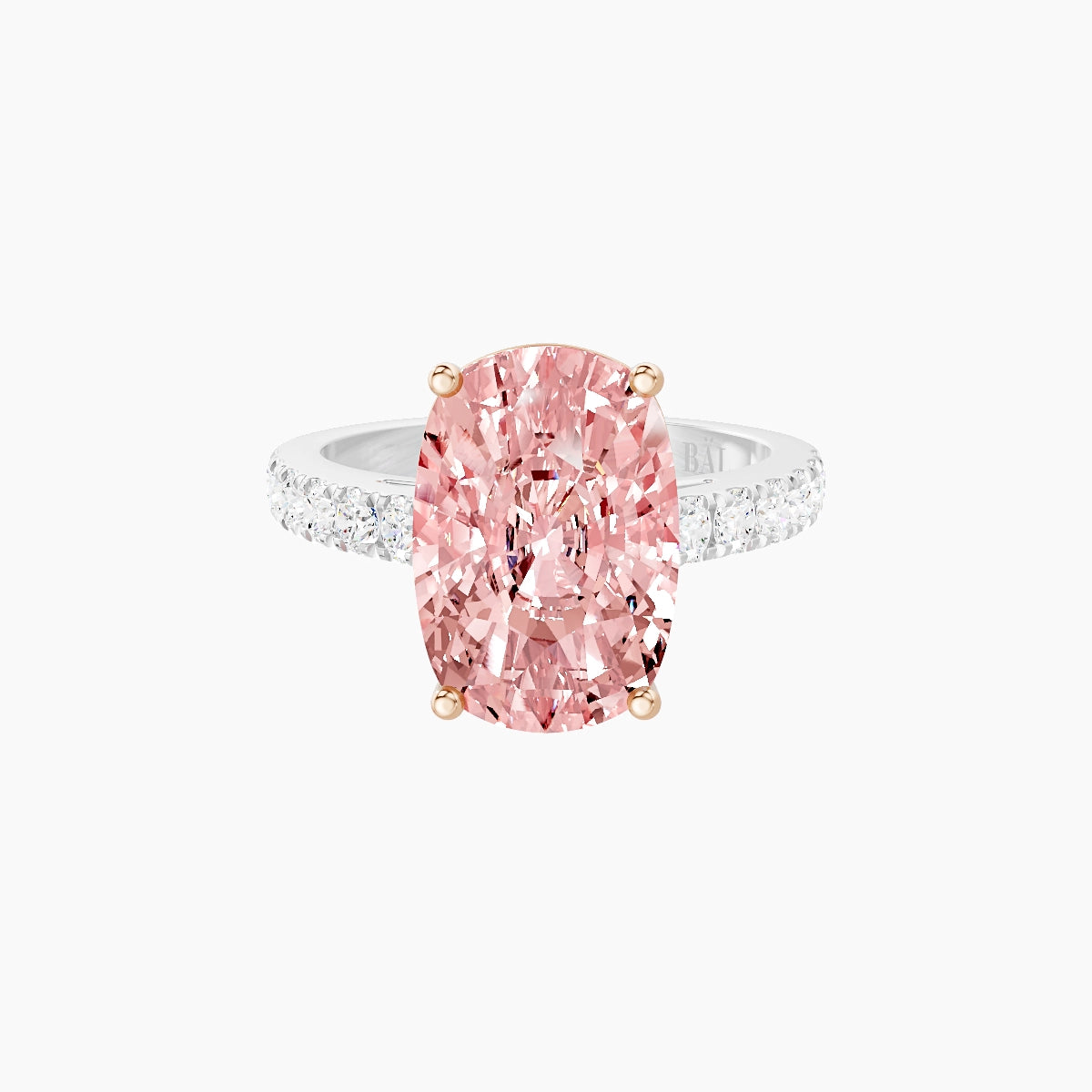 Straight Shank | 18k White & Rose Gold 5 ct Cushion Pink Lab Diamond Ring