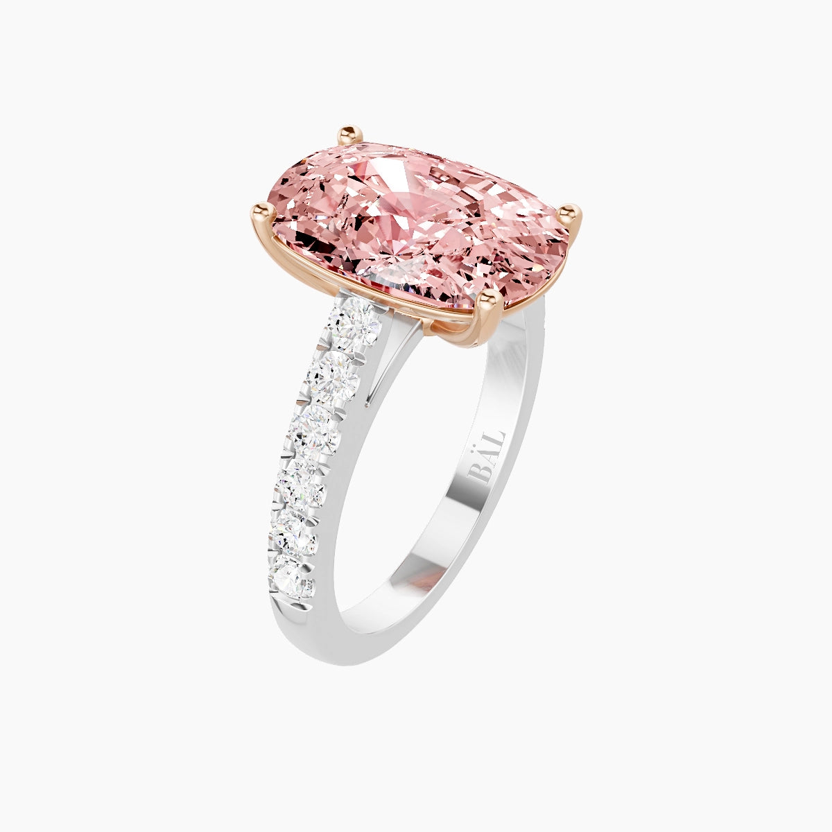 Straight Shank | 18k White & Rose Gold 5 ct Cushion Pink Lab Diamond Ring