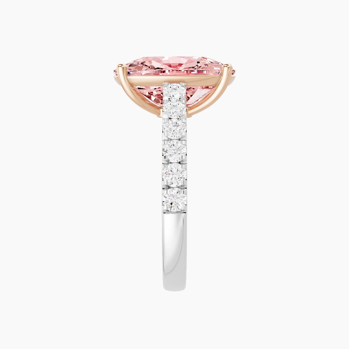 Straight Shank | 18k White & Rose Gold 5 ct Cushion Pink Lab Diamond Ring