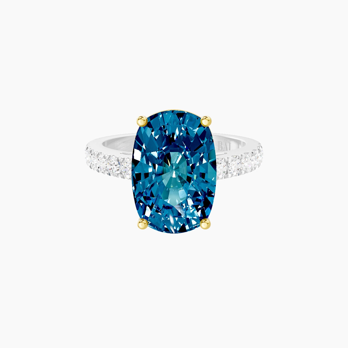 Straight Shank | 18k White & Yellow Gold 5 ct Cushion Blue Lab Diamond Ring