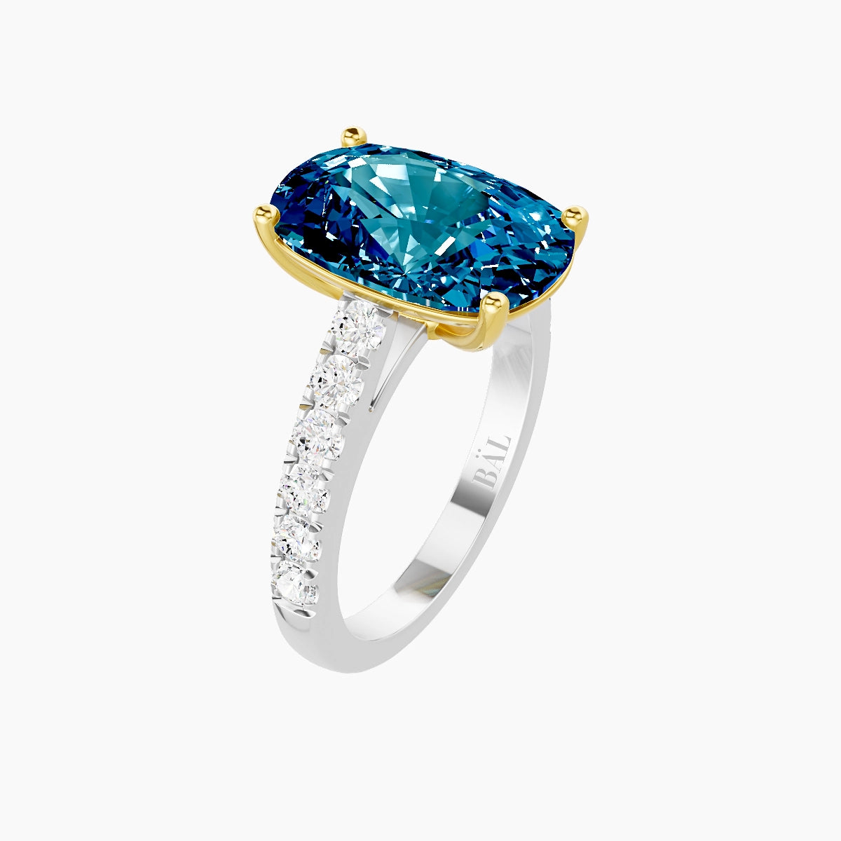 Straight Shank | 18k White & Yellow Gold 5 ct Cushion Blue Lab Diamond Ring