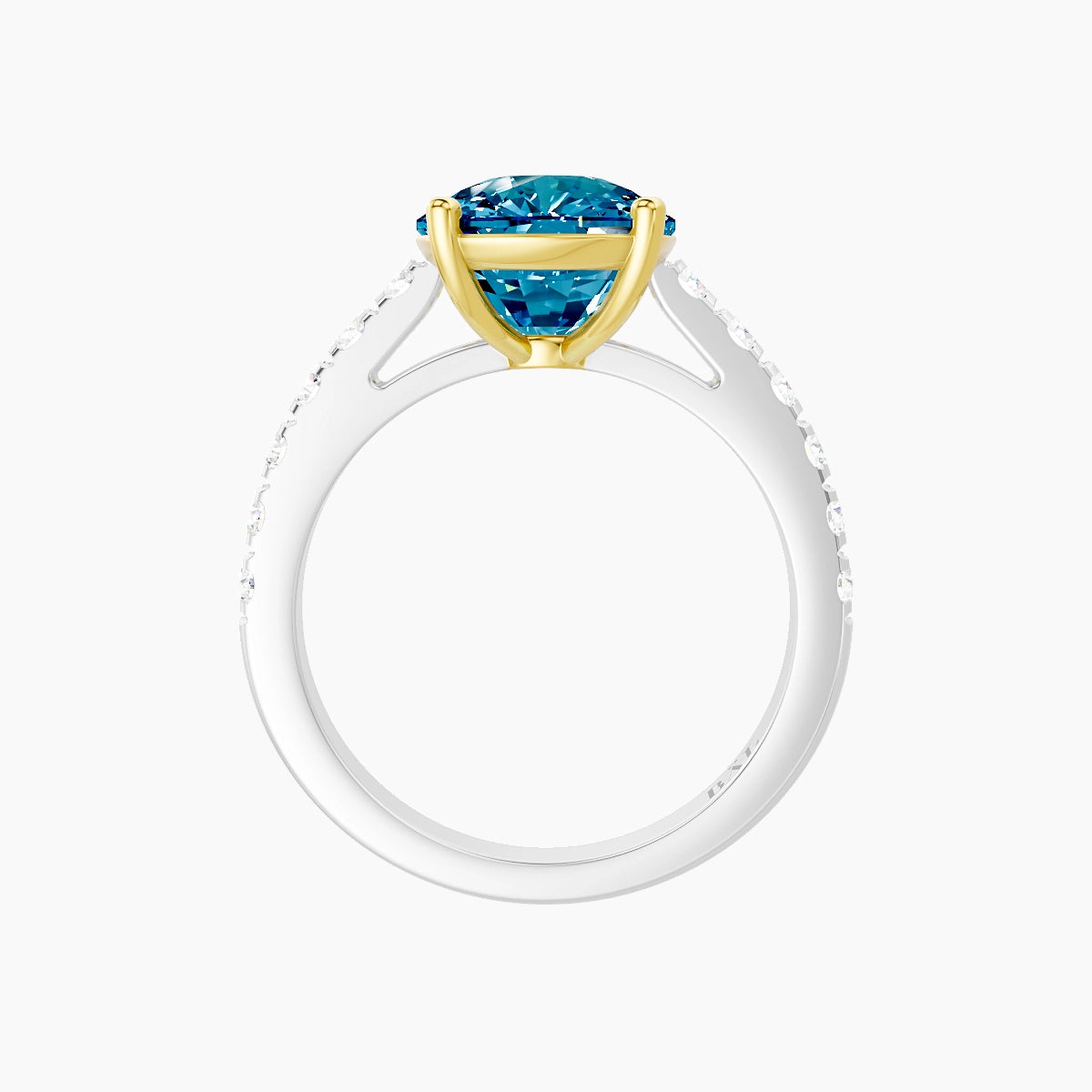 Straight Shank | 18k White & Yellow Gold 5 ct Cushion Blue Lab Diamond Ring