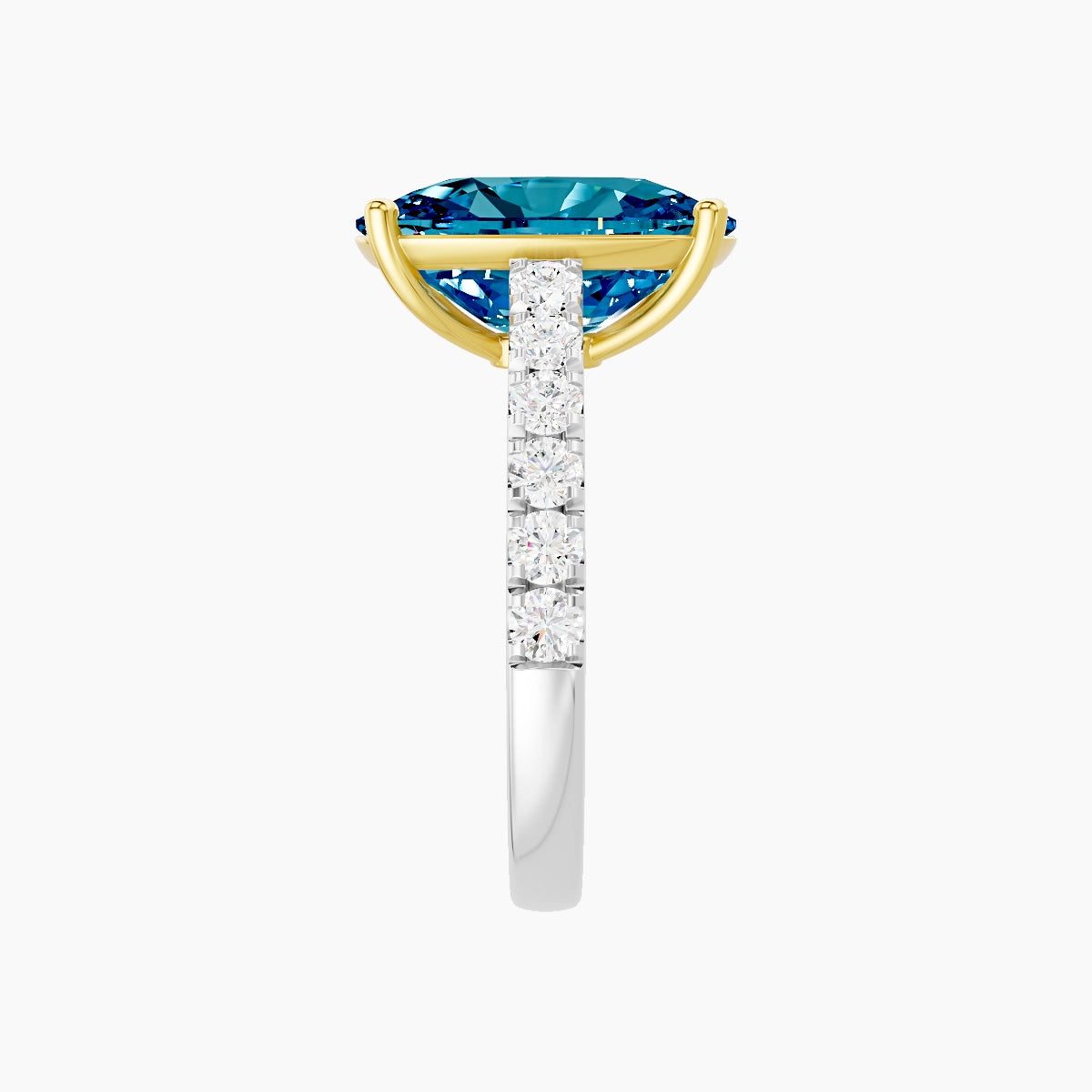Straight Shank | 18k White & Yellow Gold 5 ct Cushion Blue Lab Diamond Ring