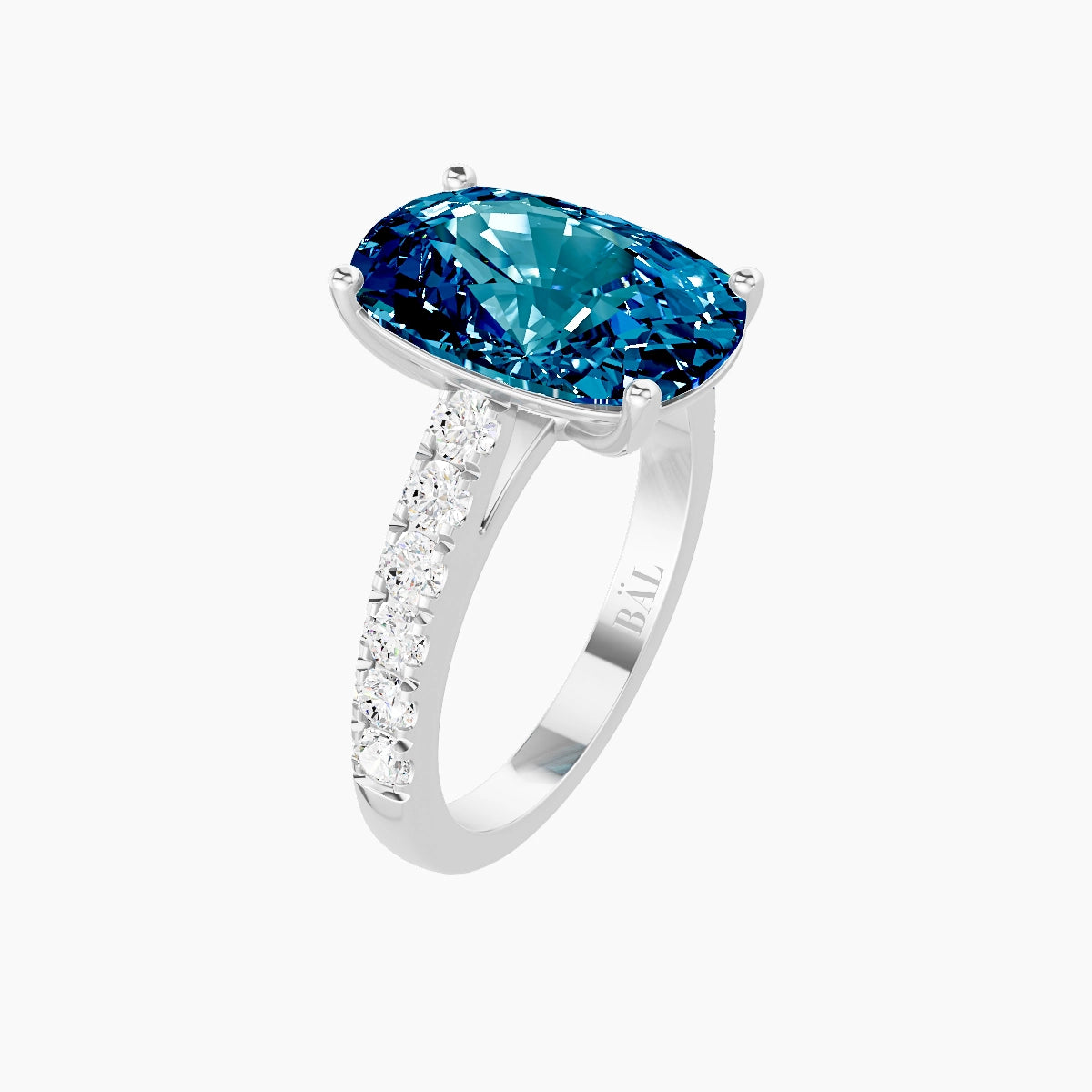 Straight Shank | 18k White Gold 5 ct Cushion Blue Lab Diamond Ring