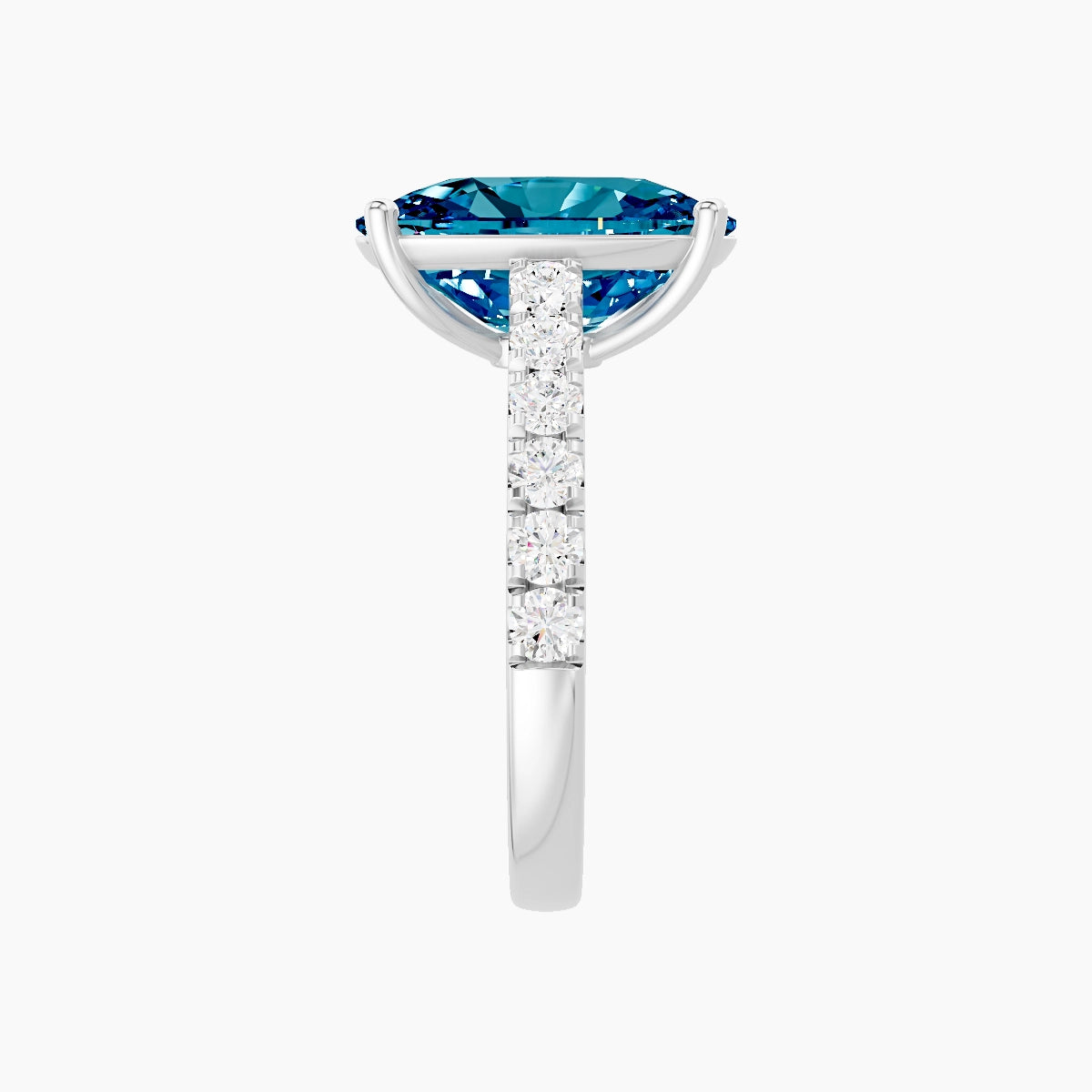 Straight Shank | 18k White Gold 5 ct Cushion Blue Lab Diamond Ring