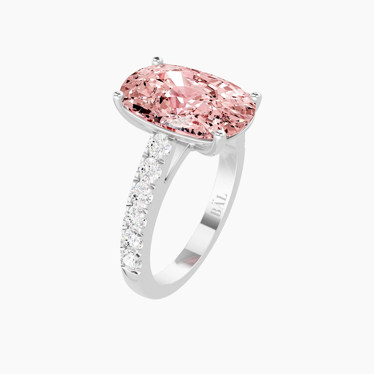 Straight Shank | 18k White Gold 5 ct Cushion Pink Lab Diamond Ring