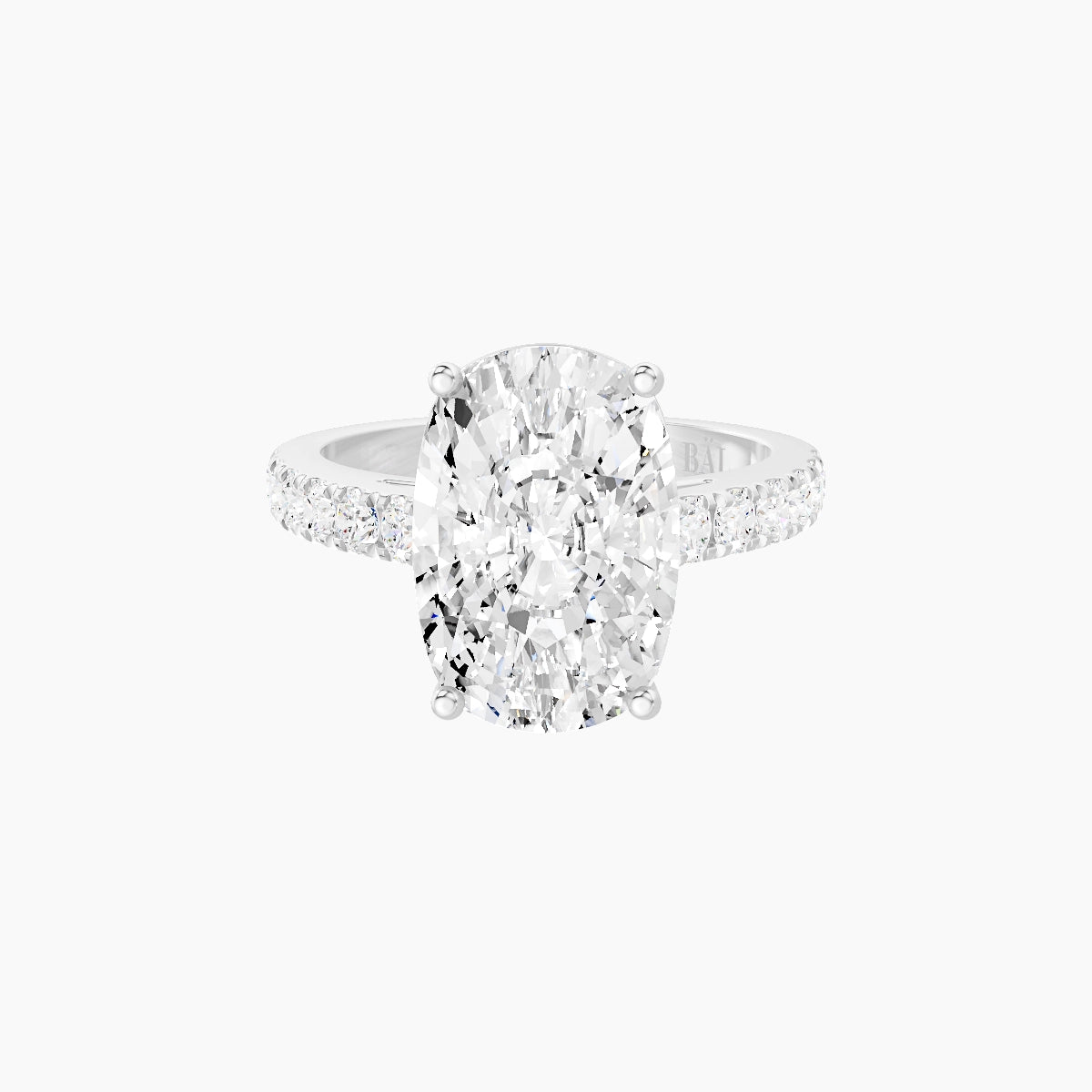Straight Shank | 18k White Gold 5 ct Cushion White Lab Diamond Ring