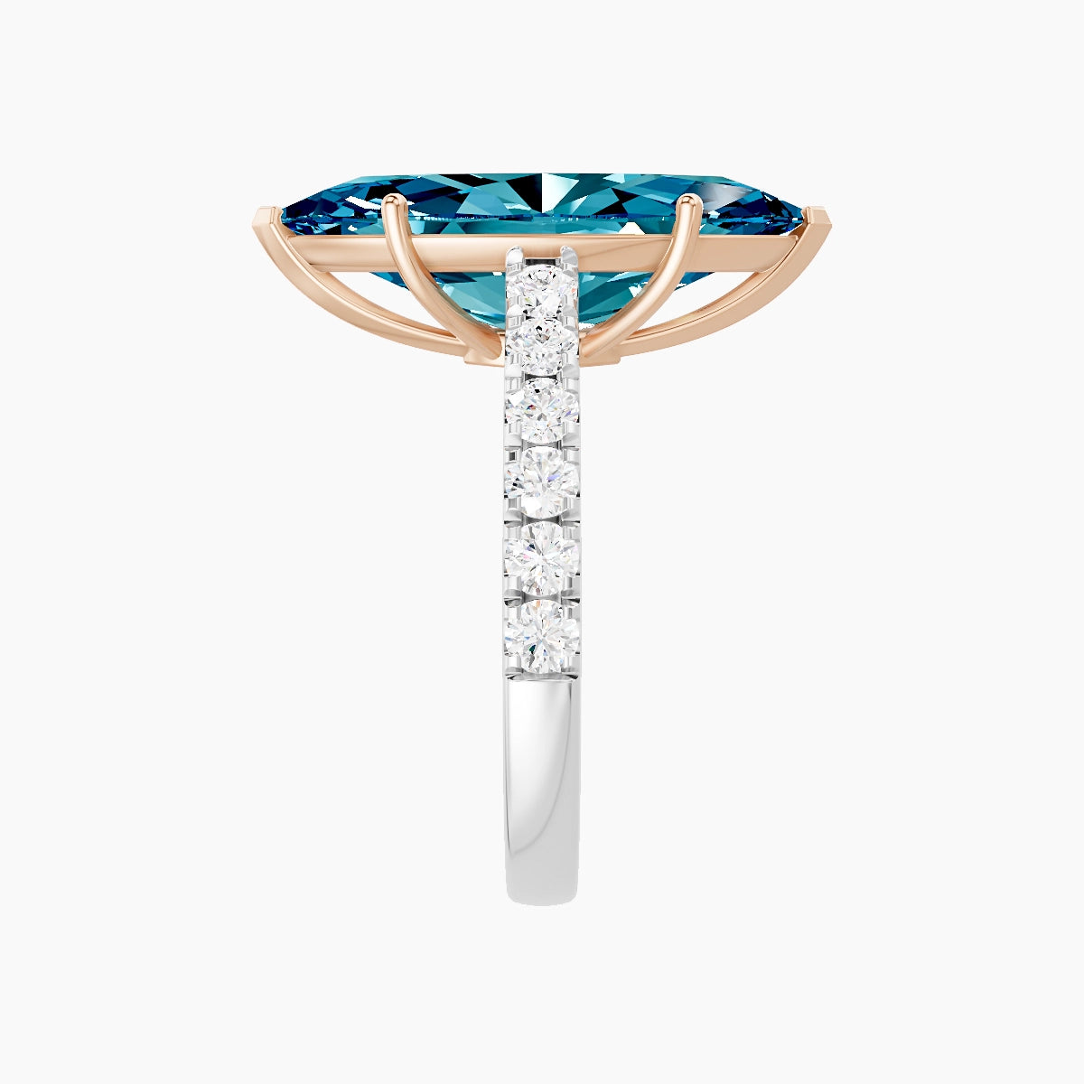 Straight Shank | 18k White & Rose Gold 5 ct Marquise Blue Lab Diamond Ring
