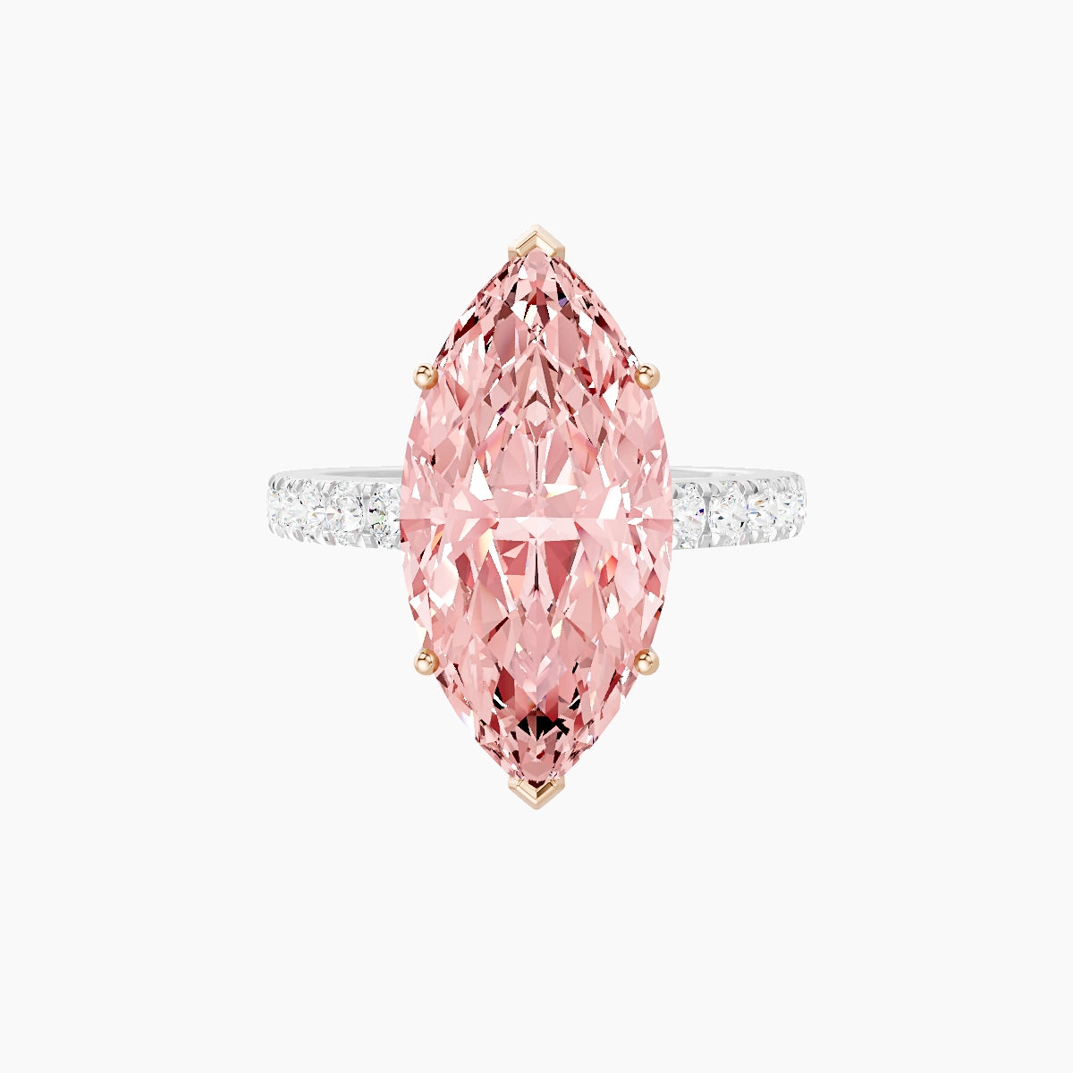 Straight Shank | 18k White & Rose Gold 5 ct Marquise Pink Lab Diamond Ring