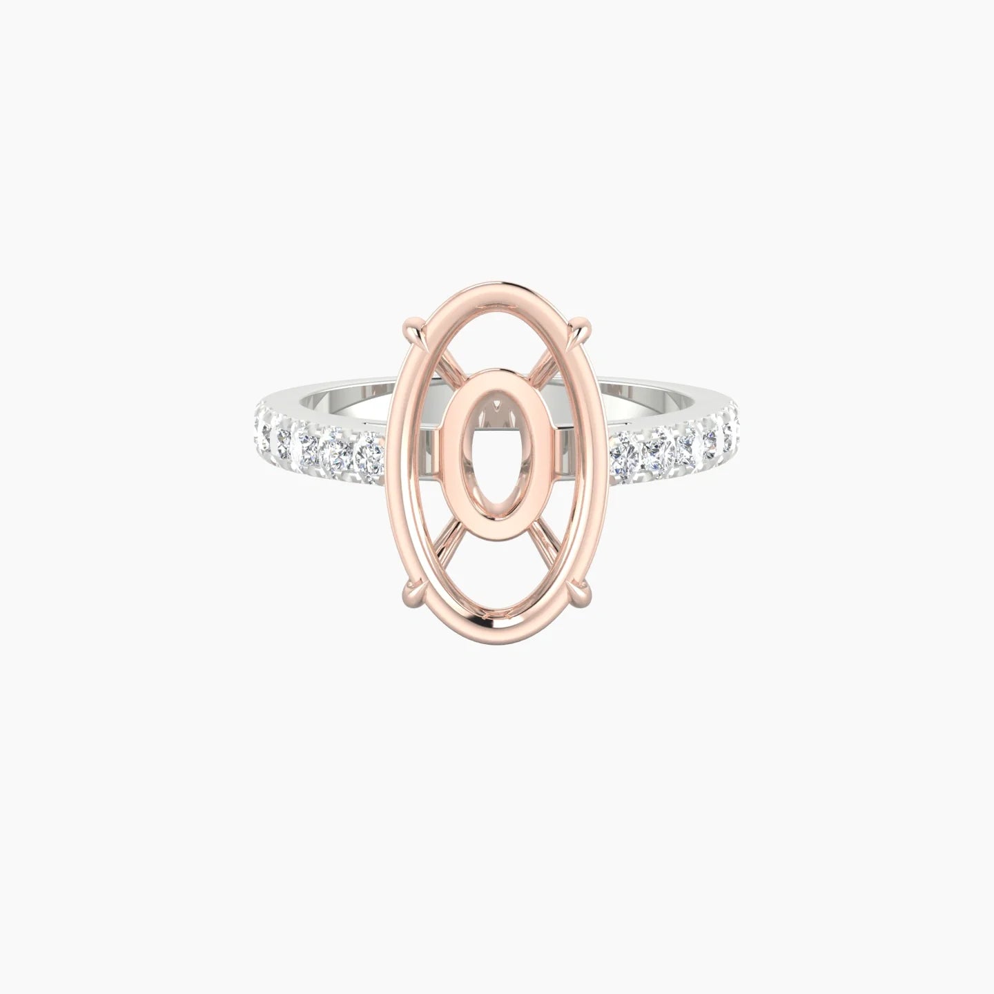 Straight Shank | 18k White & Rose Gold 5-7.99 ct Oval Cut Ring Setting