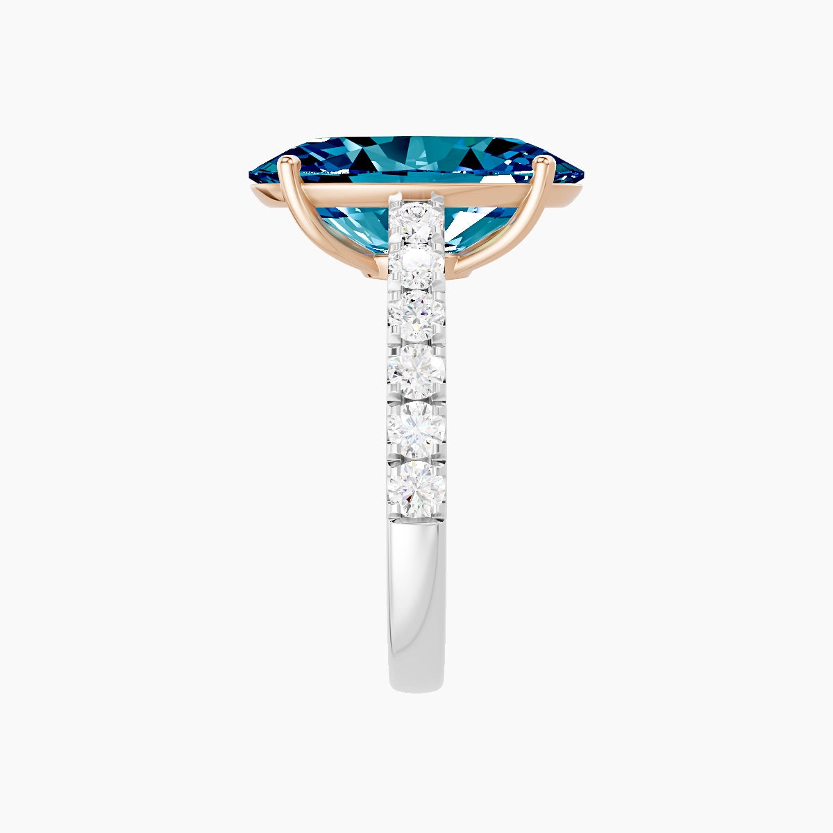 Straight Shank | 18k White & Rose Gold 5 ct Oval Blue Lab Diamond Ring