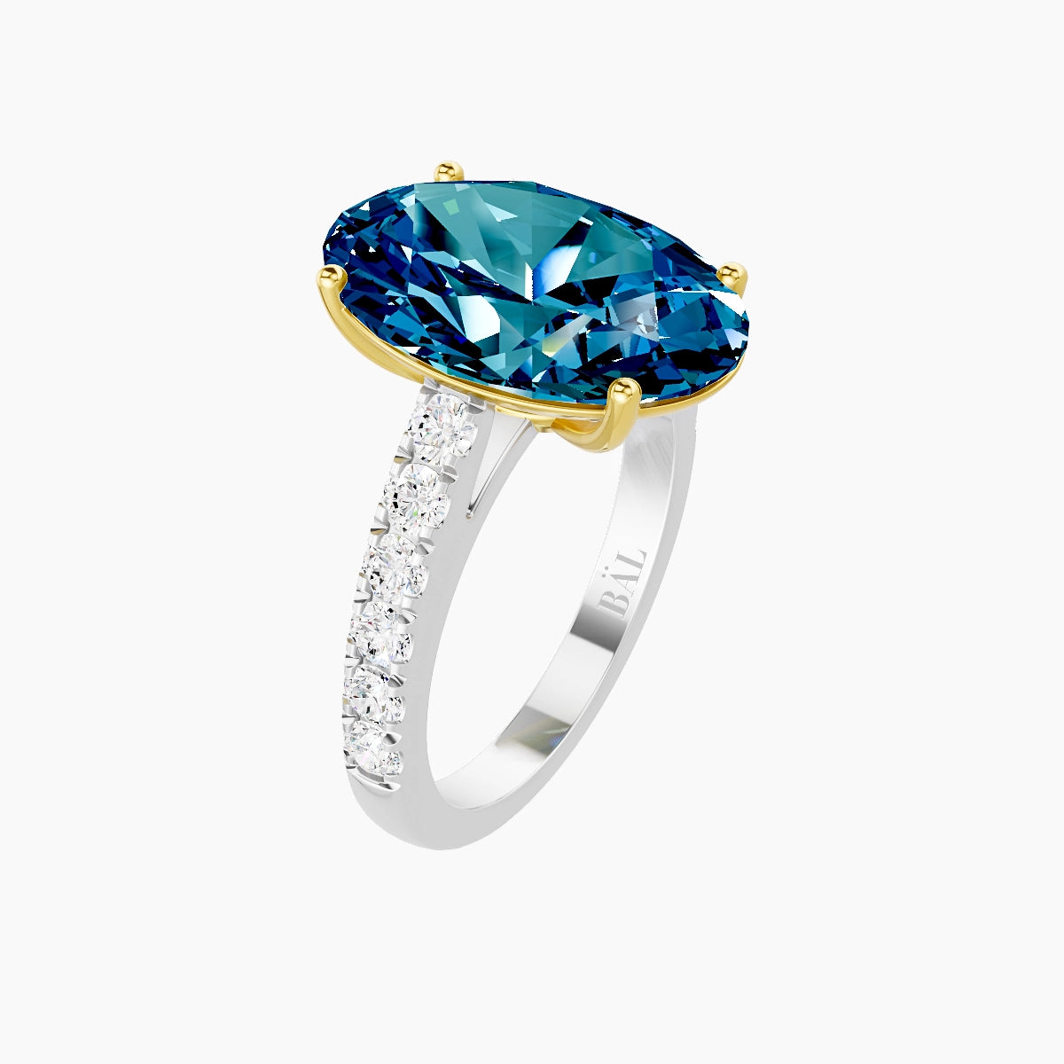Straight Shank | 18k White & Yellow Gold 5 ct Oval Blue Lab Diamond Ring