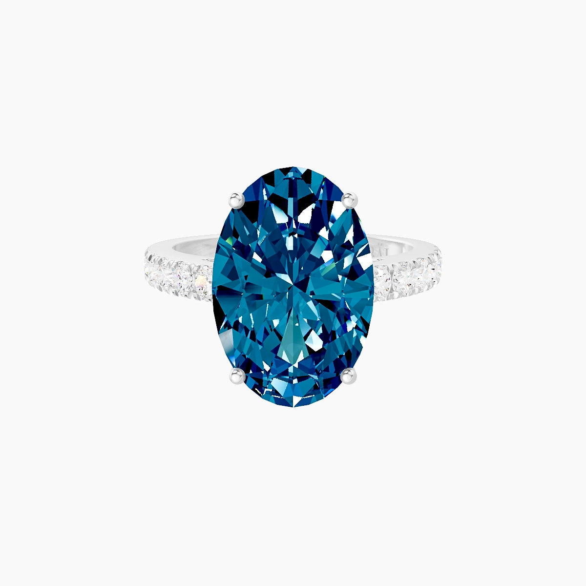 Straight Shank | 18k White Gold 5 ct Oval Blue Lab Diamond Ring