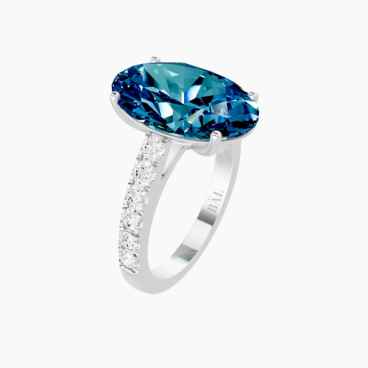 Straight Shank | 18k White Gold 5 ct Oval Blue Lab Diamond Ring