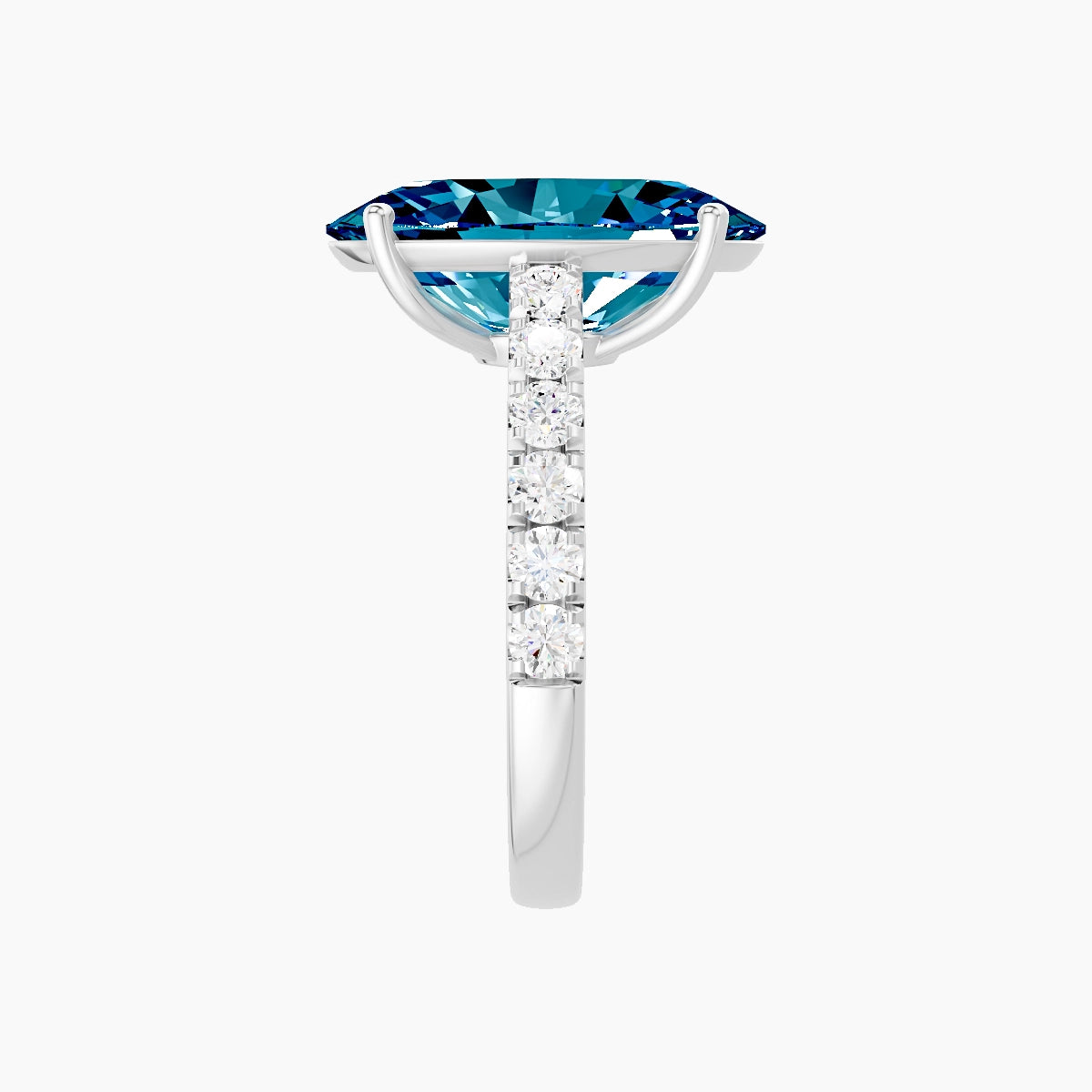 Straight Shank | 18k White Gold 5 ct Oval Blue Lab Diamond Ring