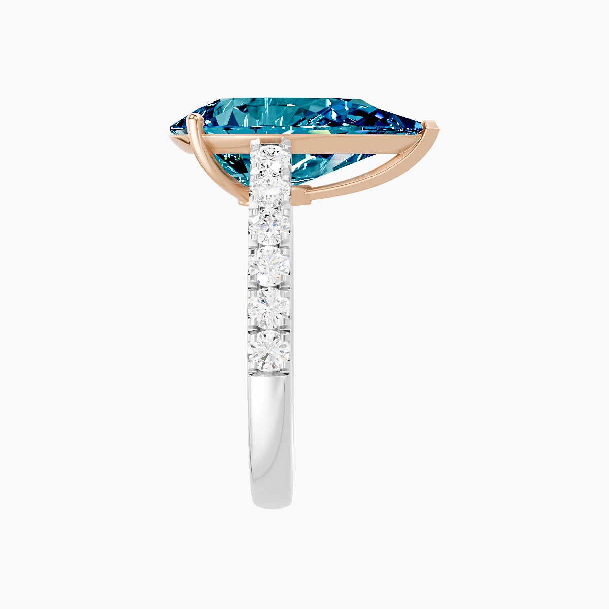 Straight Shank | 18k White & Rose Gold 5 ct Pear Blue Lab Diamond Ring