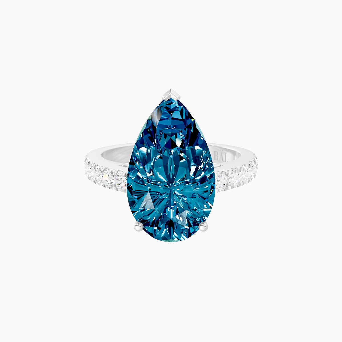 Straight Shank | 18k White Gold 5 ct Pear Blue Lab Diamond Ring