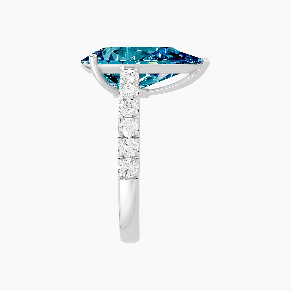 Straight Shank | 18k White Gold 5 ct Pear Blue Lab Diamond Ring