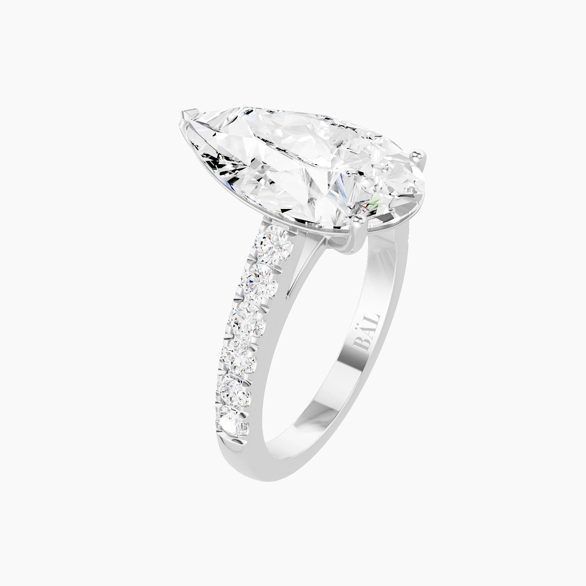 Straight Shank | 18k White Gold 5 ct Pear White Lab Diamond Ring