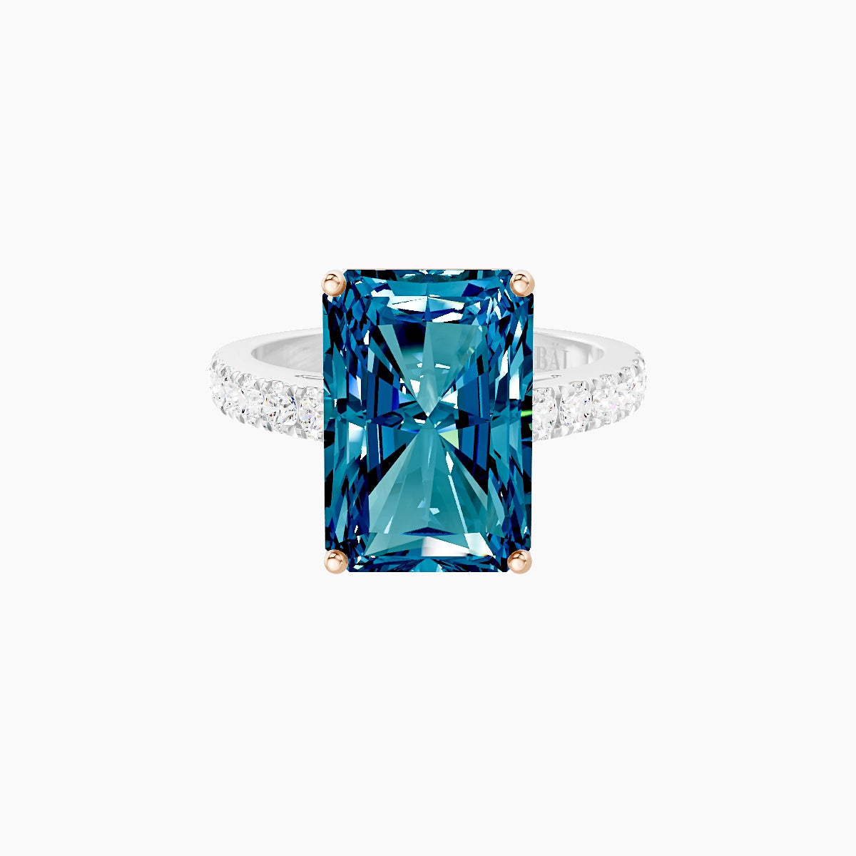 Straight Shank | 18k White & Rose Gold 5 ct Radiant Blue Lab Diamond Ring