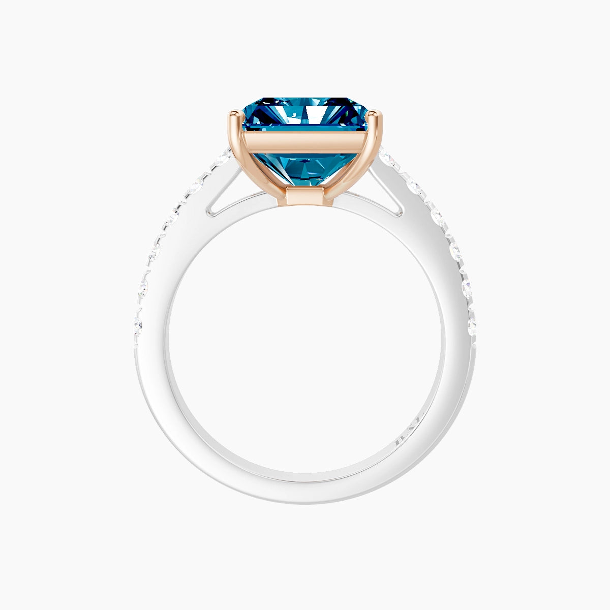 Straight Shank | 18k White & Rose Gold 5 ct Radiant Blue Lab Diamond Ring