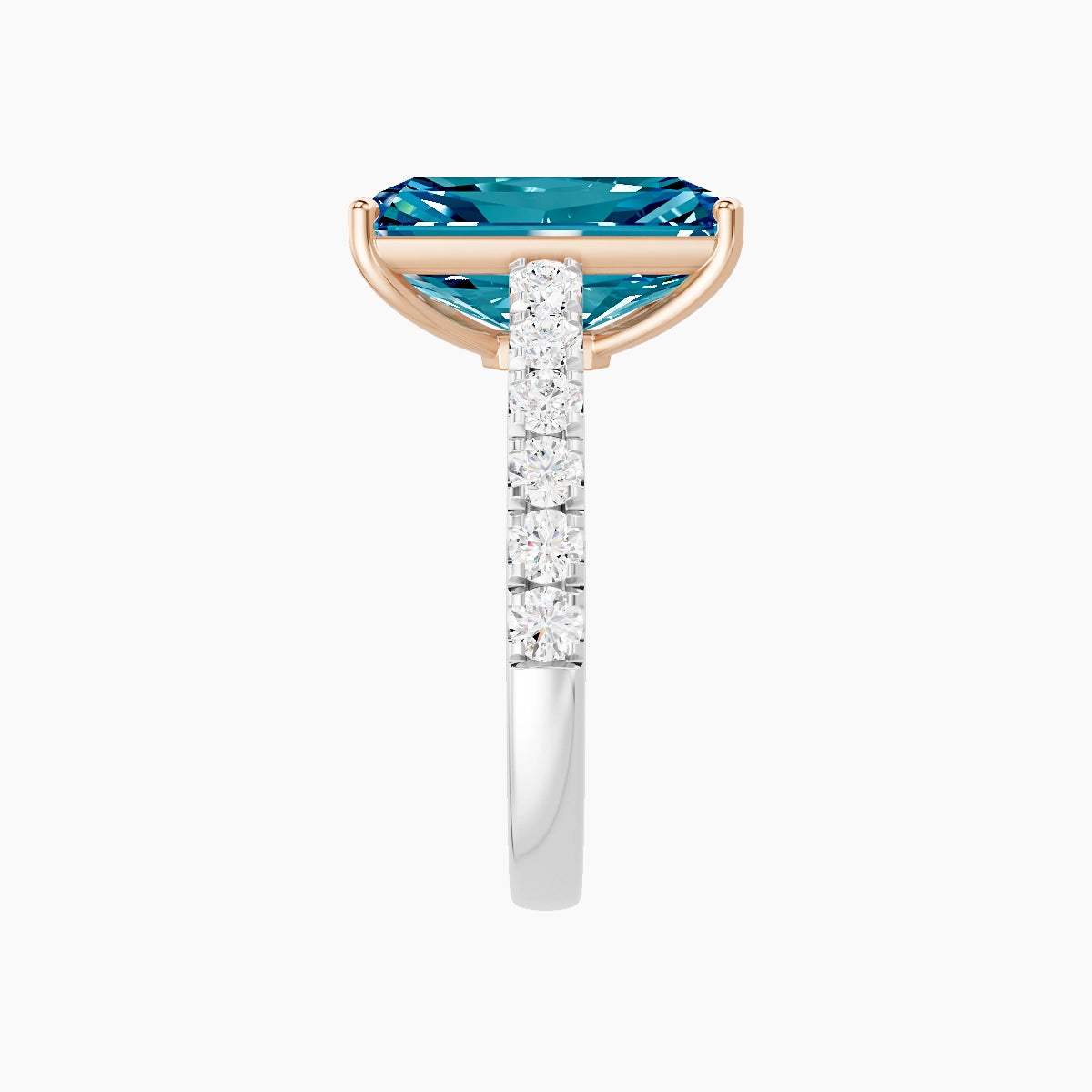 Straight Shank | 18k White & Rose Gold 5 ct Radiant Blue Lab Diamond Ring