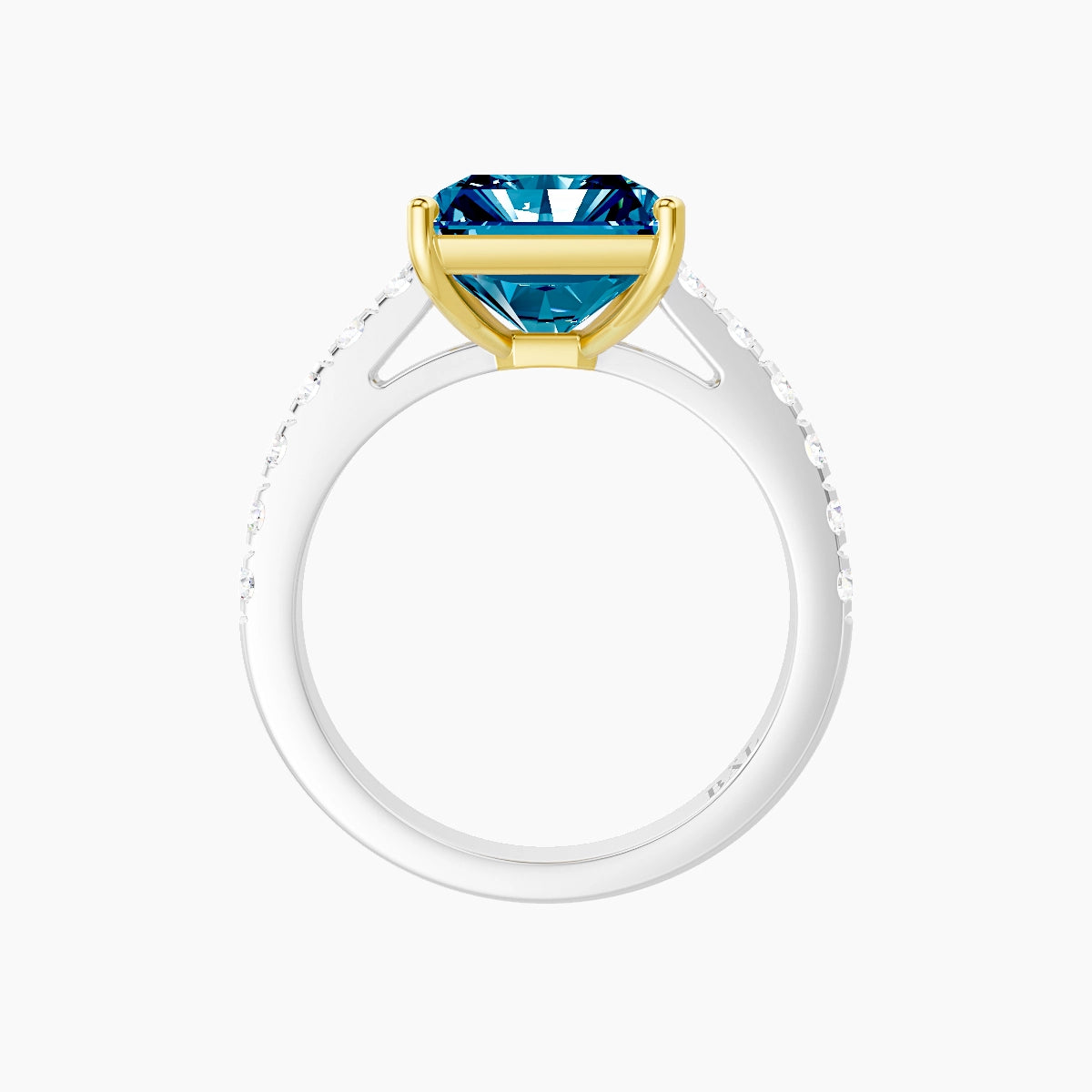 Straight Shank | 18k White & Yellow Gold 5 ct Radiant Blue Lab Diamond Ring