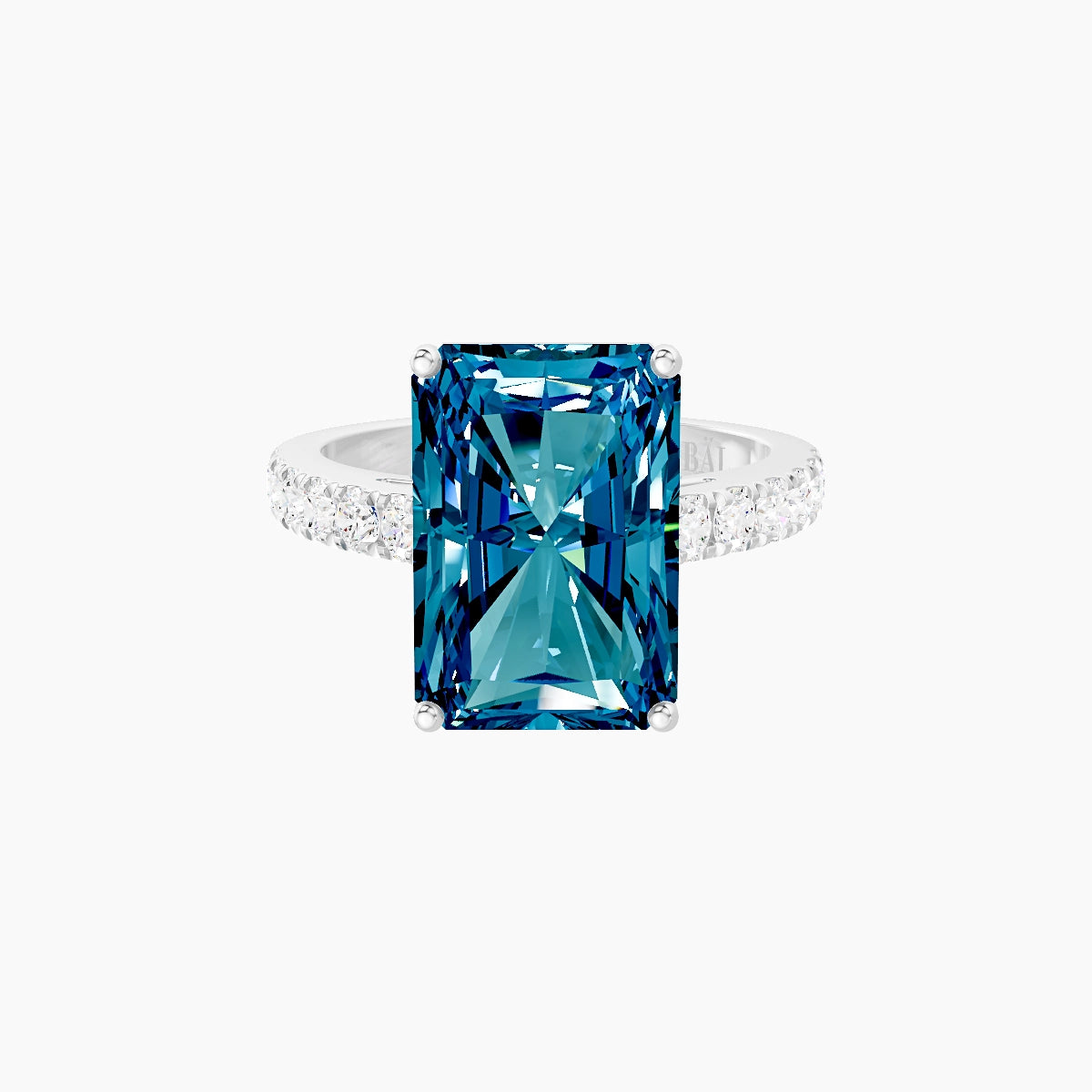 Straight Shank | 18k White Gold 5 ct Radiant Blue Lab Diamond Ring