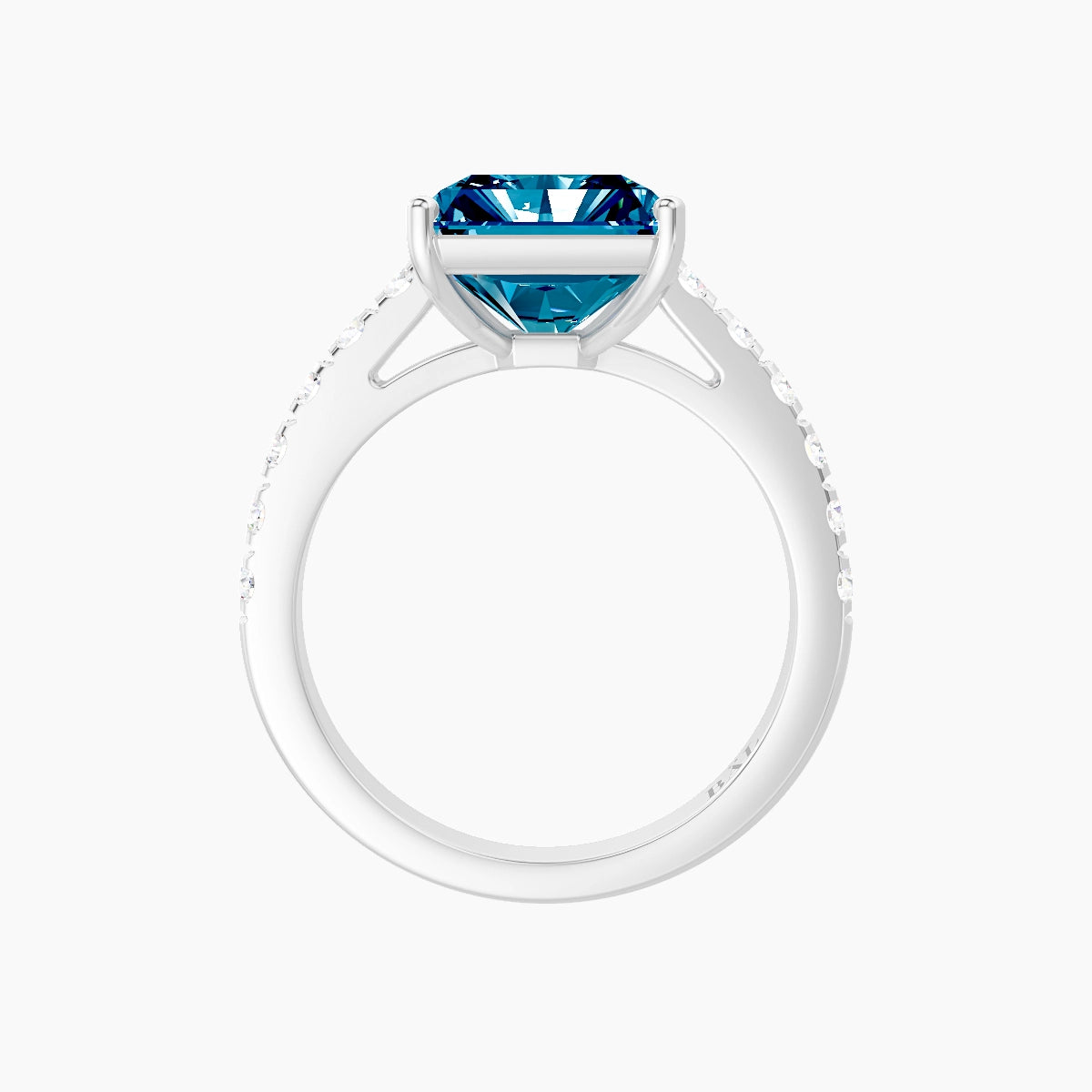 Straight Shank | 18k White Gold 5 ct Radiant Blue Lab Diamond Ring