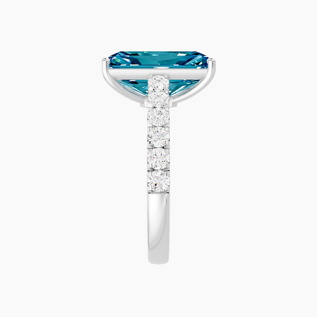 Straight Shank | 18k White Gold 5 ct Radiant Blue Lab Diamond Ring
