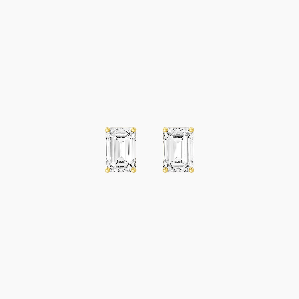 18k Yellow Gold 1ct Emerald White Lab Diamond Stud Earrings