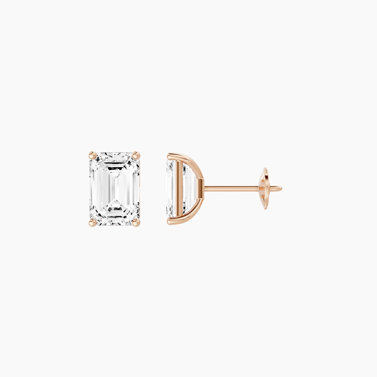 18k Rose Gold 2ct Emerald White Lab Diamond Stud Earrings