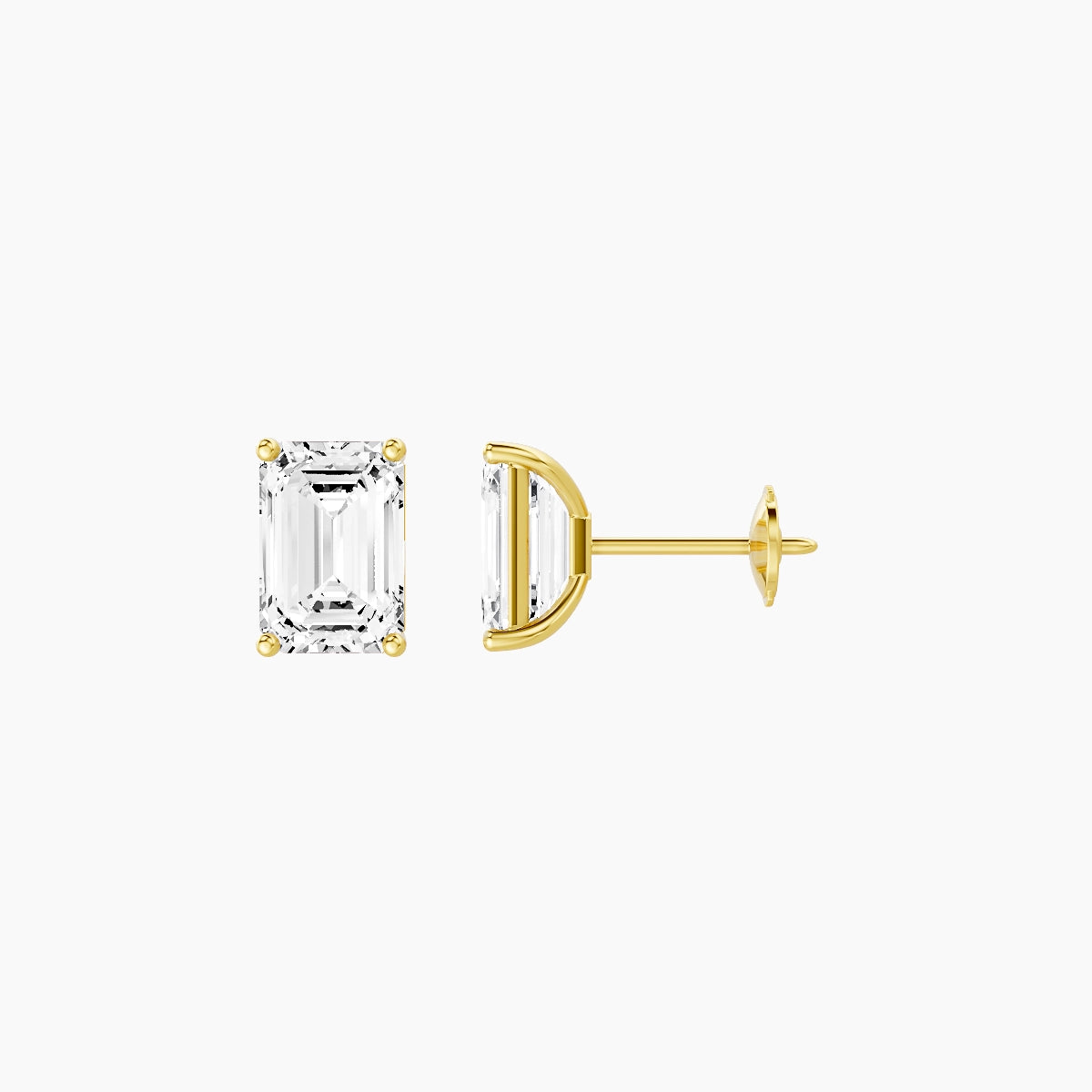 18k Yellow Gold 2ct Emerald White Lab Diamond Stud Earrings