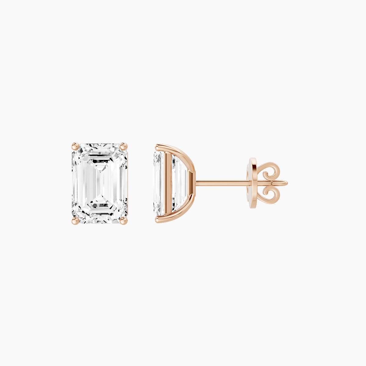18k Rose Gold 3ct Emerald White Lab Diamond Stud Earrings