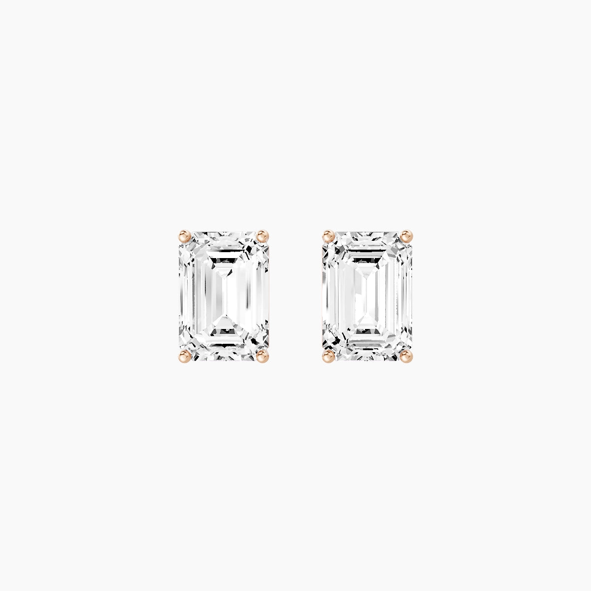 18k Rose Gold 3ct Emerald White Lab Diamond Stud Earrings