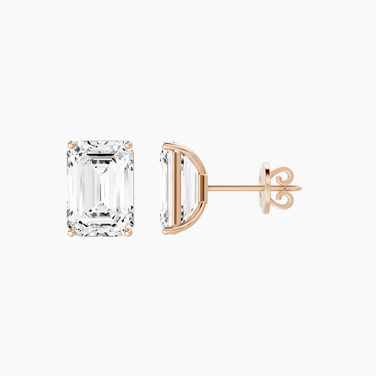 18k Rose Gold 5ct Emerald White Lab Diamond Stud Earrings