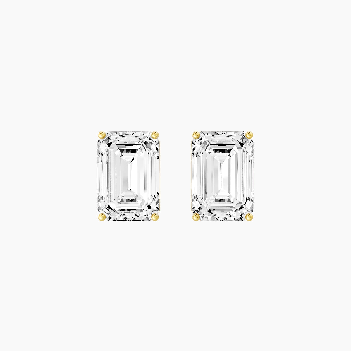 18k Yellow Gold 5ct Emerald White Lab Diamond Stud Earrings