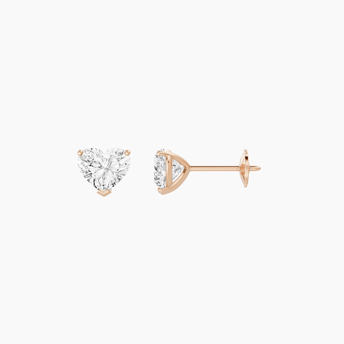 18k Rose Gold 1ct Heart White Lab Diamond Stud Earrings