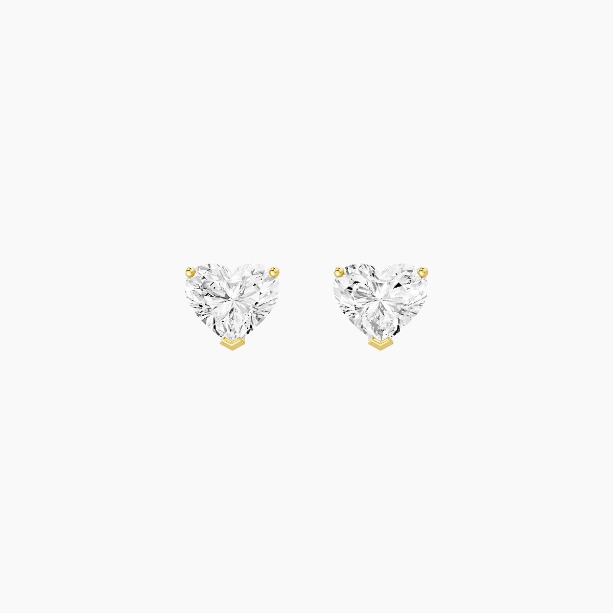 18k Yellow Gold 1ct Heart White Lab Diamond Stud Earrings
