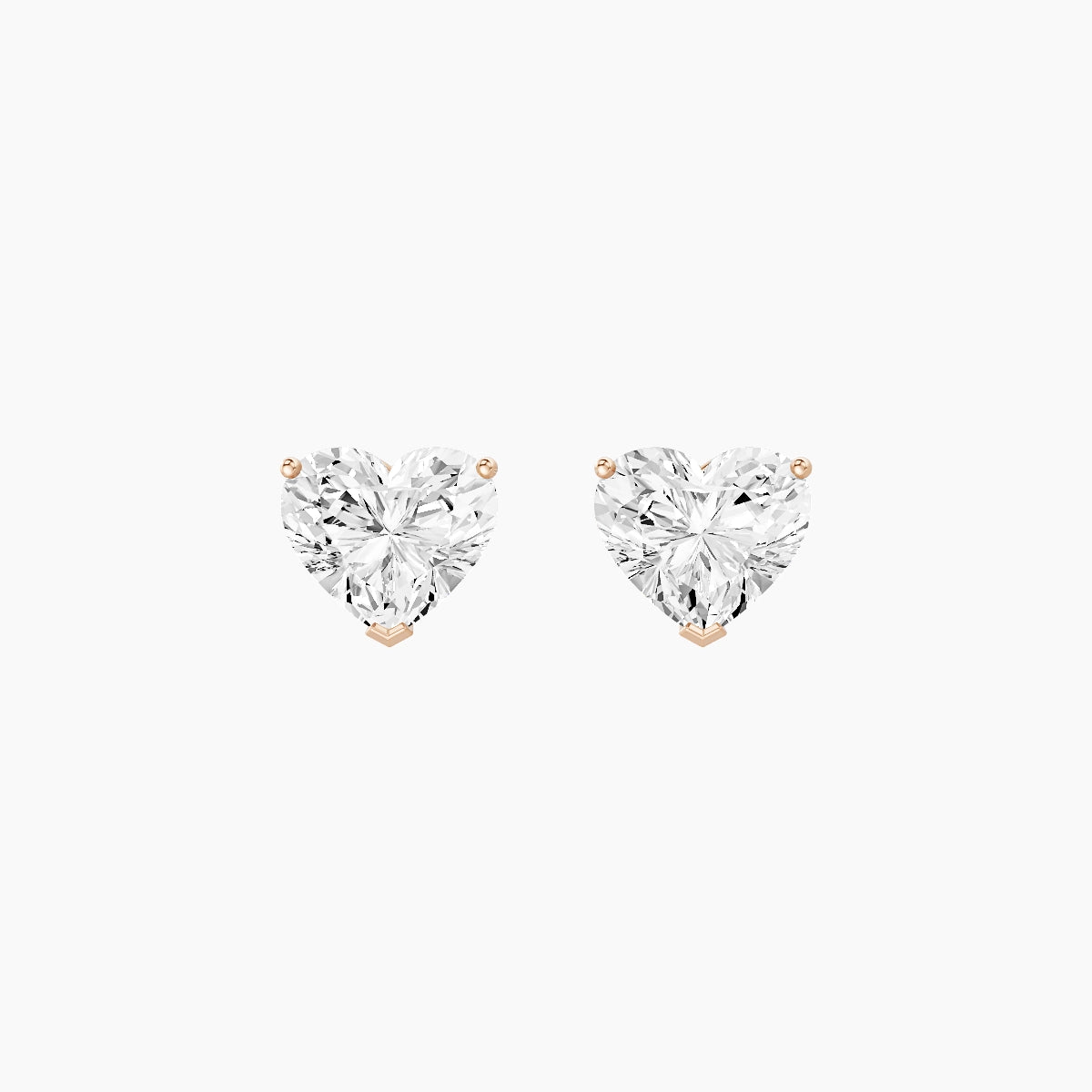 18k Rose Gold 2ct Heart White Lab Diamond Stud Earrings
