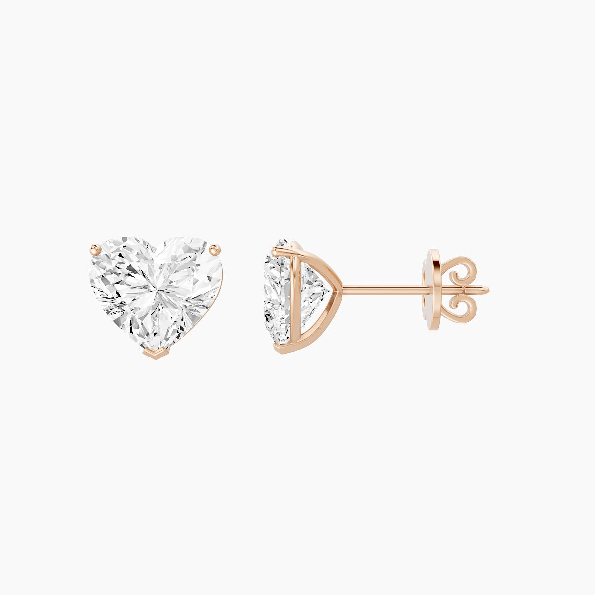 18k Rose Gold 3ct Heart White Lab Diamond Stud Earrings
