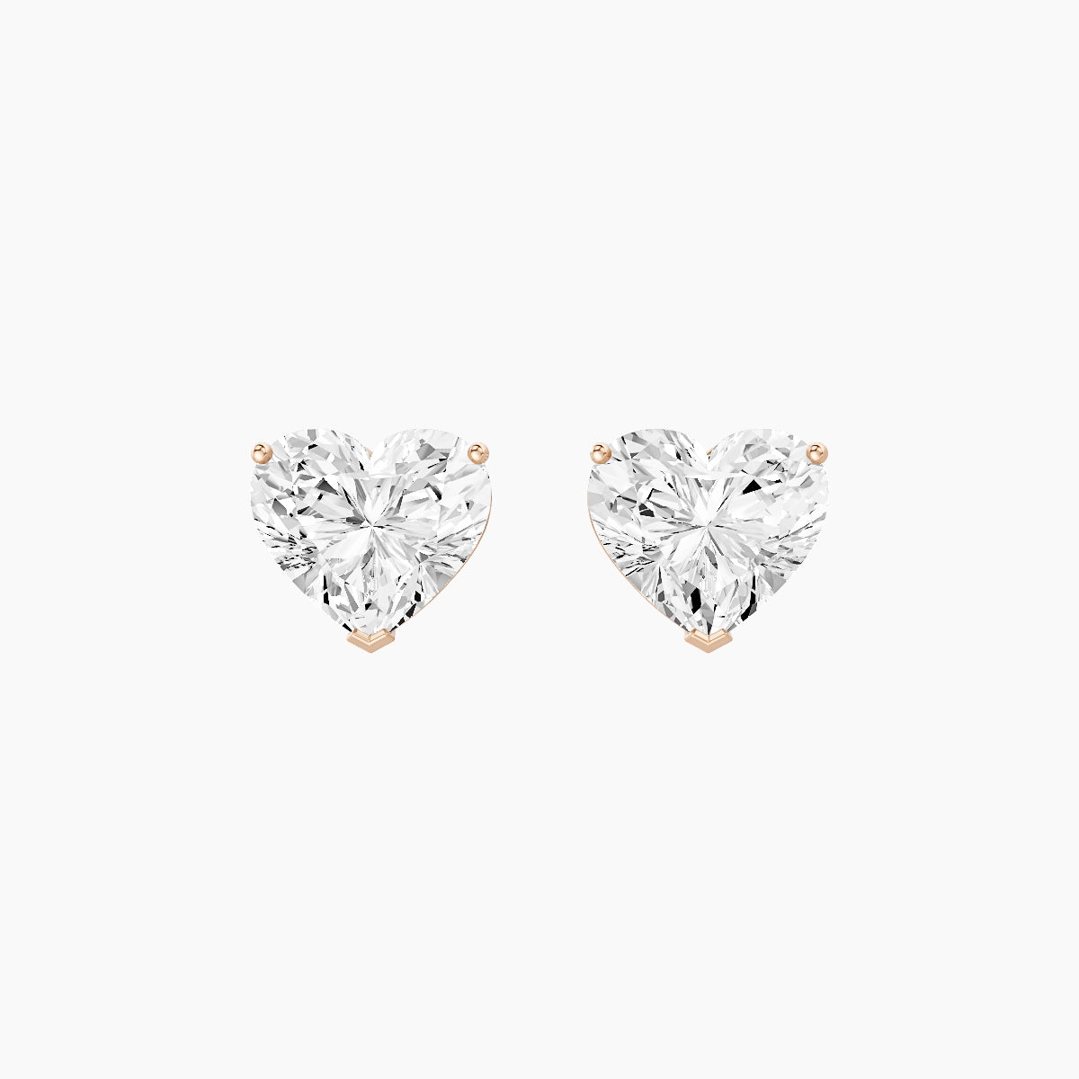 18k Rose Gold 3ct Heart White Lab Diamond Stud Earrings
