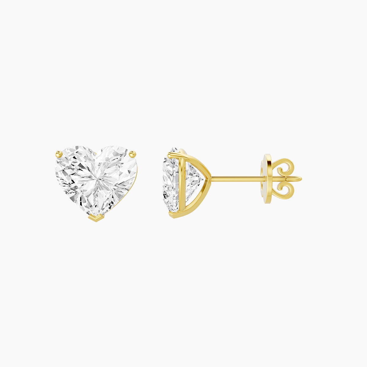 18k Yellow Gold 3ct Heart White Lab Diamond Stud Earrings