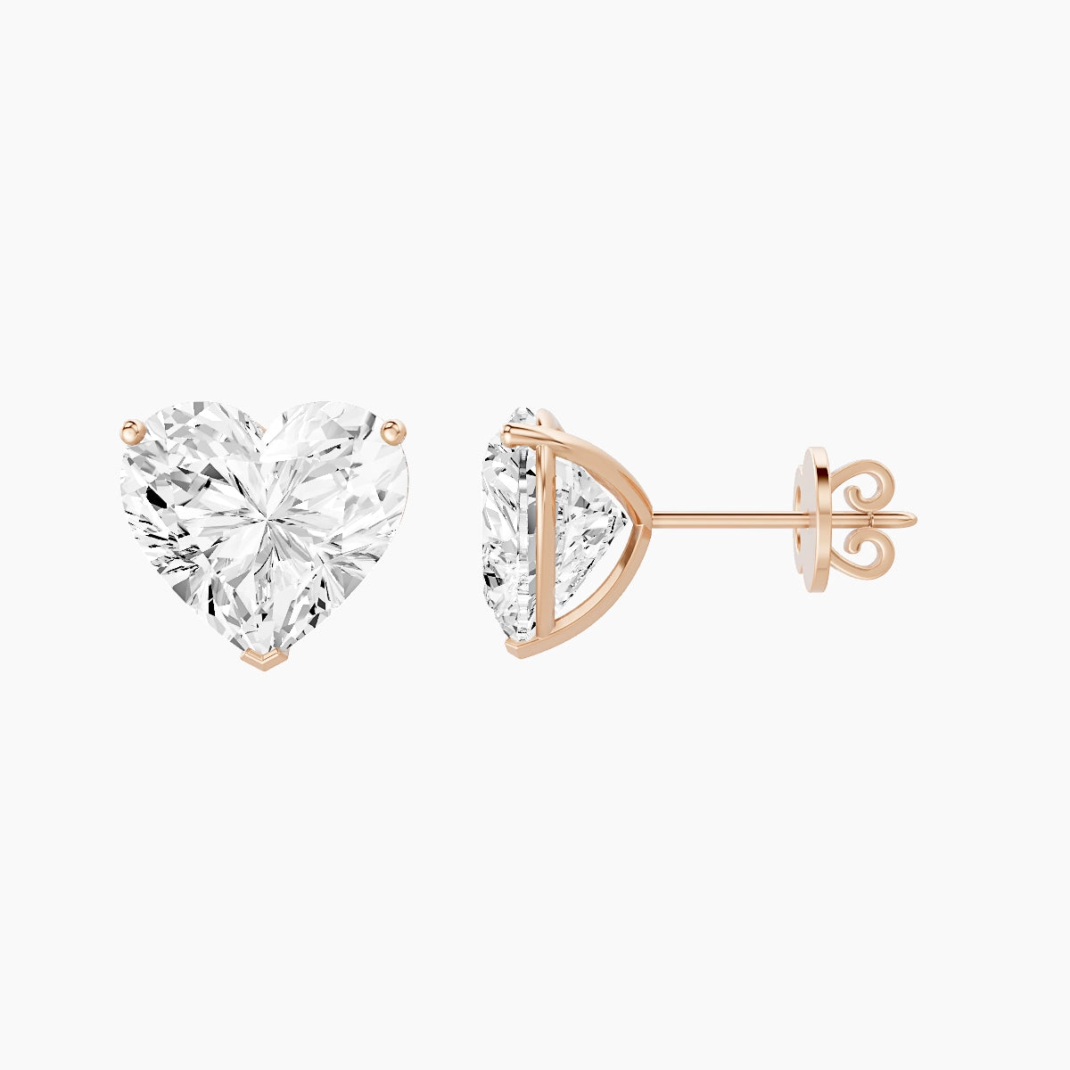 18k Rose Gold 5ct Heart White Lab Diamond Stud Earrings
