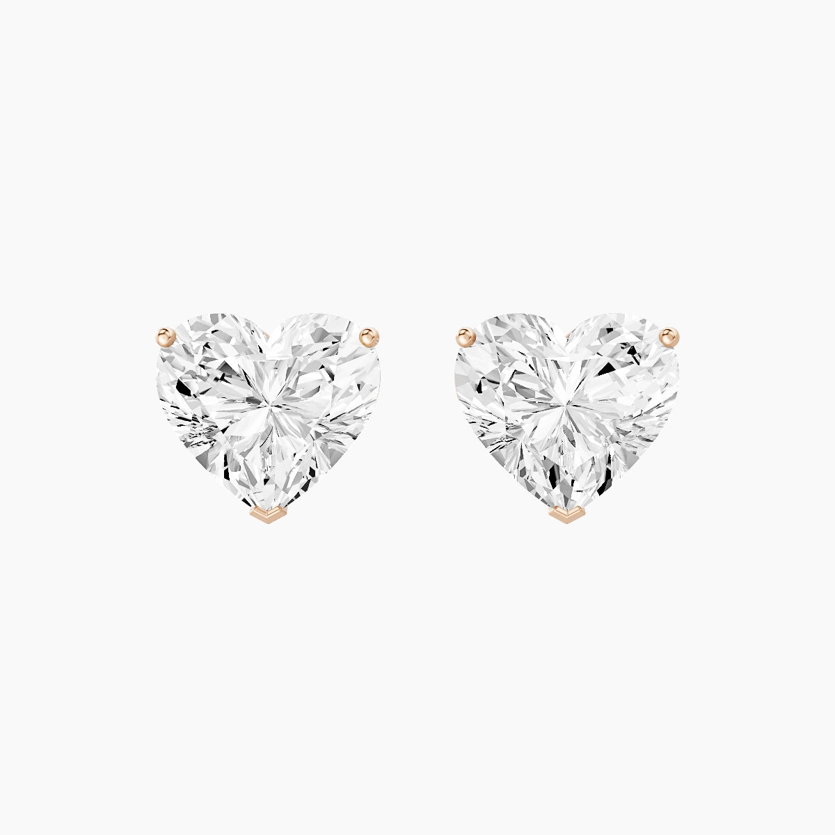 18k Rose Gold 5ct Heart White Lab Diamond Stud Earrings