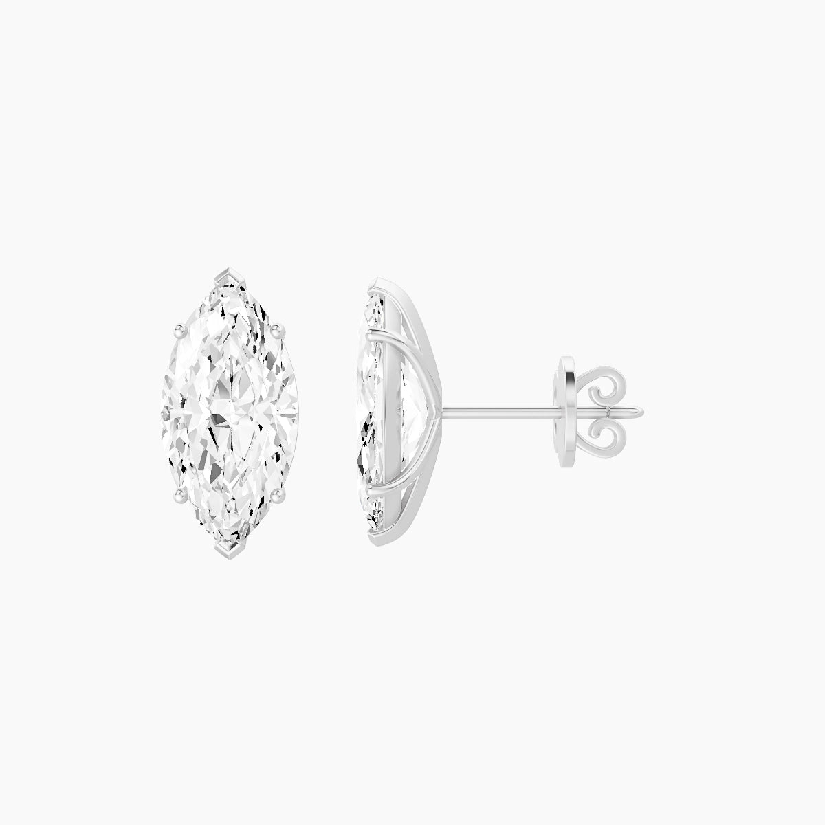 18k White Gold 3ct Marquise White Lab Diamond Stud Earrings